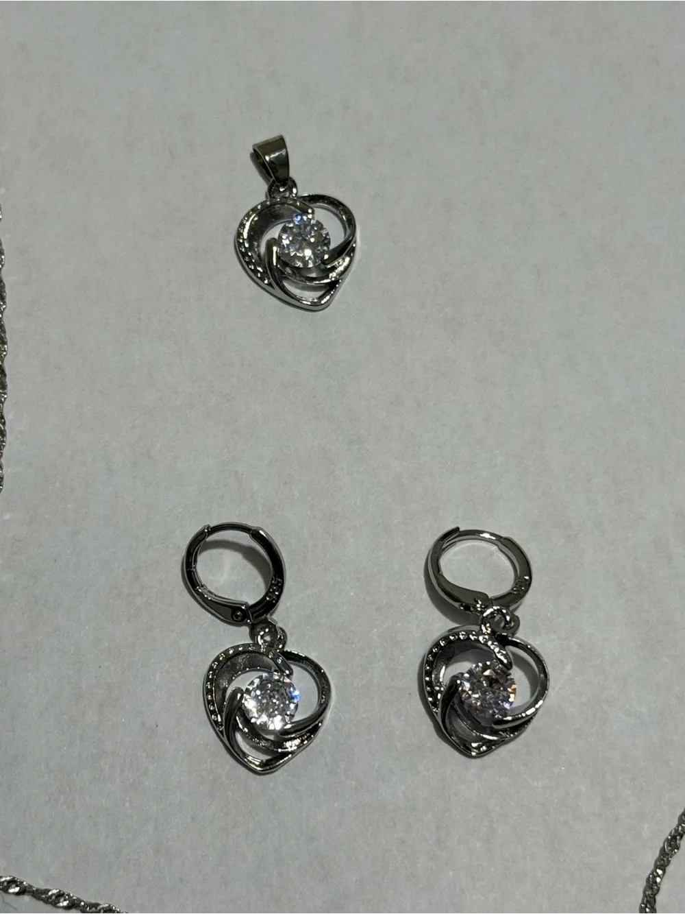 925 Sterling Silver Heart Necklace Earrings Set Swirl Pendant NWT